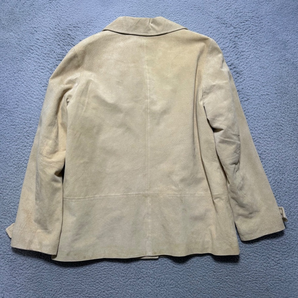 Orvis Womens M Tan Leather Jacket Button Front Blazer Coat Quilted Lining - Picture 2 of 9